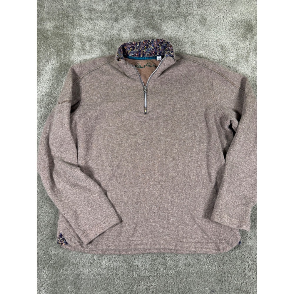 Robert Graham Mens Brown Paisley Quarter Zip Pullover Sweater Classic Fit Large